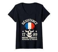 Femme Gaulois Réfractaire 1789 Liberté Égalité Fraternité France T-Shirt avec Col en V
