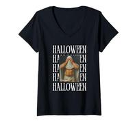 Femme Gay Amusant Halloween Ours fantôme Effrayant gâteau de bœuf TightyWhities T-Shirt avec Col en V
