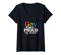 Femme Gay de Naissance, Fier de Ses Choix T-Shirt avec Col en V