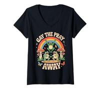 Femme Gay The Pray Away Rainbow Funny Meme Frogs LGBT Pride LGBTQ T-Shirt avec Col en V