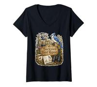 Femme Geai Bleu Observation au Jardin T-Shirt avec Col en V