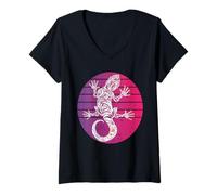 Femme Gecko aux Doigts dorés Gecko à crête Reptile Lézard Animal T-Shirt avec Col en V