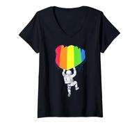Femme Geeky Gay Pride Month Astronaute Rainbow Inside Torn Cloth T-Shirt avec Col en V
