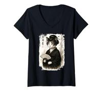 Femme Geisha Chat drôle avec Kimono. Japon T-Shirt avec Col en V