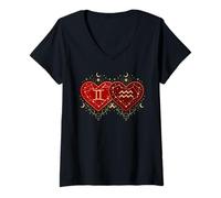 Femme Gemini Verseau Love Chemise Saint-Valentin Zodiac Celestial T-Shirt avec Col en V