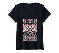 Femme Gemini Zodiac One Gaze Two Univers Astrology Art T-Shirt avec Col en V