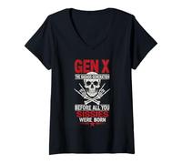 Femme Gen X Before Al' You Sissie Were Born Retro Skull Rock Retro T-Shirt avec Col en V