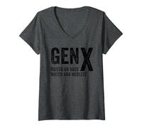 Femme GEN X Élevé sur le tuyau d'eau et négligence, Funny Generation X T-Shirt avec Col en V