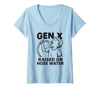 Femme GEN X - Élevé sur Tuyau d'eau - Humour Xennial - Années 70, 80, 90 T-Shirt avec Col en V