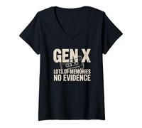 Femme Gen X Lots of Memories No Evidence Humour Nostalgie Adulte T-Shirt avec Col en V