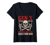 Femme Gen X The Badass Generation Before Sissies Were Born Skull T-Shirt avec Col en V