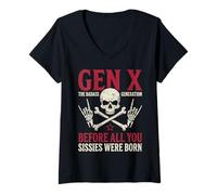 Femme Gen X The Badass Generation Before Sissies Were Born Skull T-Shirt avec Col en V