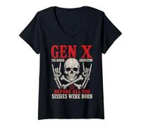 Femme Gen X The Badass Generation Before Sissies Were Born Skull T-Shirt avec Col en V