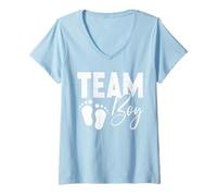 Femme Gender Reveal Team Boy Bleu T-Shirt avec Col en V