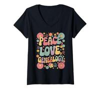 Femme Généalogist années 60 70 hippie rétro paix amour généalogie T-Shirt avec Col en V