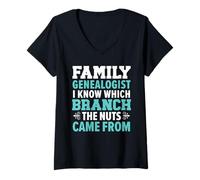 Femme Généalogiste Familial I Know Which Branch The Nuts Came from T-Shirt avec Col en V