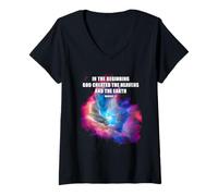 Femme Genesis 1 in The Beginning God Created - Galaxy Nebula Faith T-Shirt avec Col en V