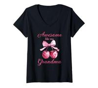 Femme Génial comme ma Grand-mère Coquette Bow Cherry Grandmother T-Shirt avec Col en V