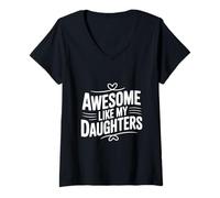 Femme Génial comme Mes Filles pour des Parents Fiers T-Shirt avec Col en V