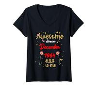Femme Génial Depuis décembre 1964, Anniversaire : Fleurs et Papillons T-Shirt avec Col en V