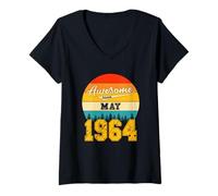 Femme Génial Depuis Mai 1964 Ans Anniversaire Vintage T-Shirt avec Col en V