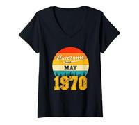 Femme Génial Depuis Mai 1970 Ans Anniversaire Vintage T-Shirt avec Col en V