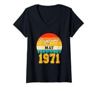 Femme Génial Depuis Mai 1971 Ans Anniversaire Vintage T-Shirt avec Col en V