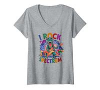 Femme Génial : I ROCK THE SPECTRUM, sensibilisation à l'autisme, papa, maman, amour T-Shirt avec Col en V