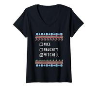 Femme Gentil Coquin Noël Mitchell Pull Moche T-Shirt avec Col en V