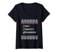 Femme Gentil Coquin Noël Mohammed Pull Moche T-Shirt avec Col en V