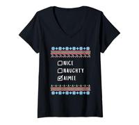 Femme Gentile Coquine Noël Aimee Pull Moche T-Shirt avec Col en V