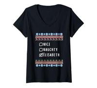 Femme Gentile Coquine Noël Élisabeth Pull Moche T-Shirt avec Col en V