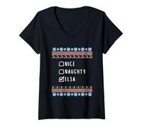 Femme Gentile Coquine Noël Elsa Pull Moche T-Shirt avec Col en V