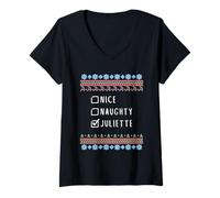 Femme Gentile Coquine Noël Juliette Pull Moche T-Shirt avec Col en V