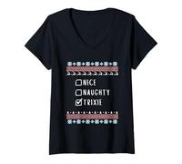 Femme Gentile Coquine Noël Trixie Pull Moche T-Shirt avec Col en V