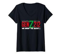 Femme GenZ212 - Justice Sociale, Santé & Éducation pour Le Maroc T-Shirt avec Col en V