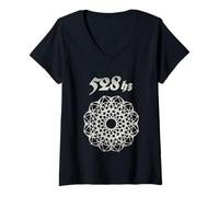 Femme Géométrie Sacrée de Cymatique de Fréquence Divine de 528 Hz T-Shirt avec Col en V