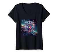 Femme Géométrie sacrée du Cube de métatron T-Shirt avec Col en V