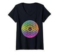 Femme Géométrie sacrée Mandala Chakra Alignement par PS chédélique T-Shirt avec Col en V