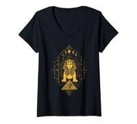 Femme Géométrie sacrée Sphinx Pyramide Oeil Horus Egypte Ancienne T-Shirt avec Col en V