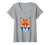 Femme Géométrique Renard Aquarelle Polygone Woodland Nature Graphic T-Shirt avec Col en V