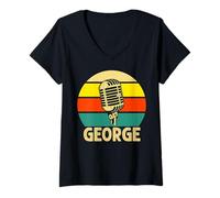 Femme George Microphone rétro des années 80 pour Homme et Enfant T-Shirt avec Col en V