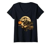 Femme George Washington Jack O Lantern Pumpkin Moon Balai T-Shirt avec Col en V