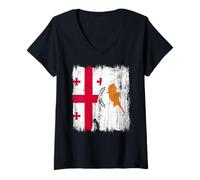 Femme Georgia Chypre Demi-Drapeau Géorgien Chypriote T-Shirt avec Col en V
