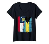 Femme Georgia USA Bahamas Maillot demi-drapeau géorgien des Bahamas T-Shirt avec Col en V