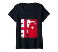 Femme Géorgie Turquie Demi-Drapeau Turquie Géorgien Patrimoine Turc T-Shirt avec Col en V