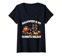 Femme German Shepherd Halloween is My Favorite Holiday for Dog Mom T-Shirt avec Col en V