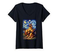 Femme German Shepherd Playing Guitar Whimsical Art Music Camping T-Shirt avec Col en V