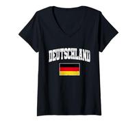 Femme Germany Drapeau de la Allemagne Supporters Allemands T-Shirt avec Col en V