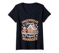 Femme Gestionnaire de Projet Gingerbread House Christmas Build Crew T-Shirt avec Col en V